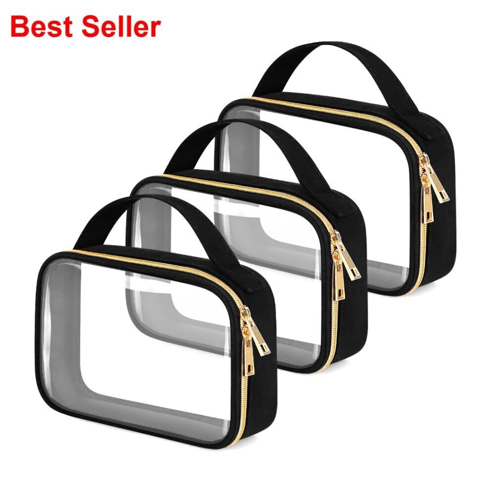 TSA Approved Quart Size Toiletry Bag 3 Pack Clear PVC Travel Organizer